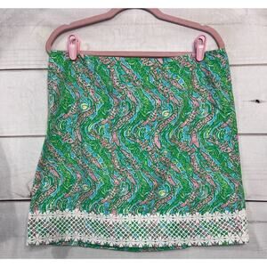 Lilly Pulitzer Skirt Size 12 Gator Print Green Preppy EUC